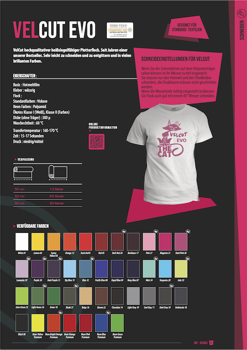SEF Velcut colour sheet